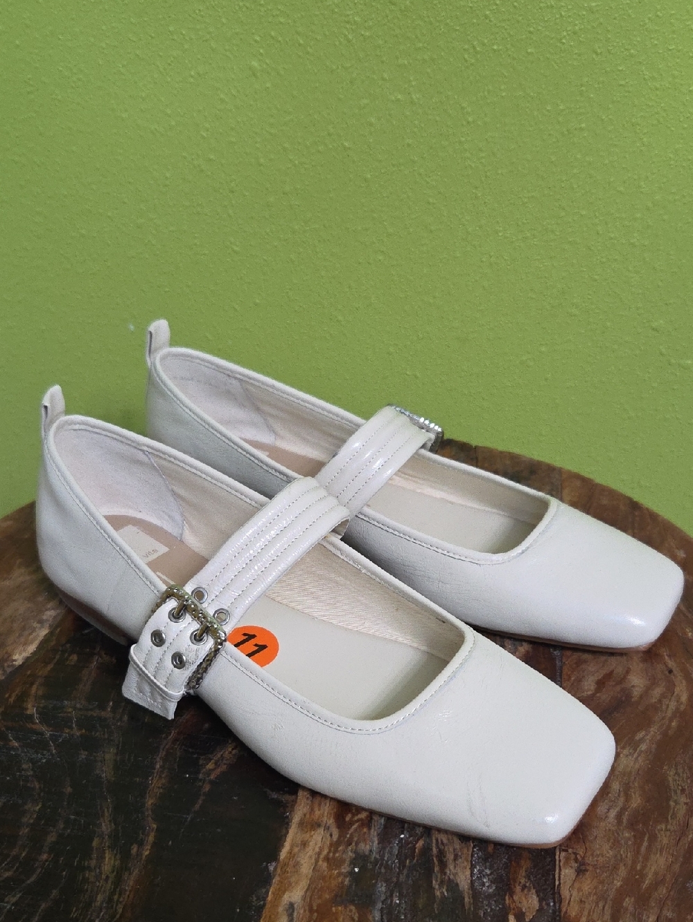 Dolce Vita Women's White Mary Jane Ballet Flats with Silver Buckle Strap